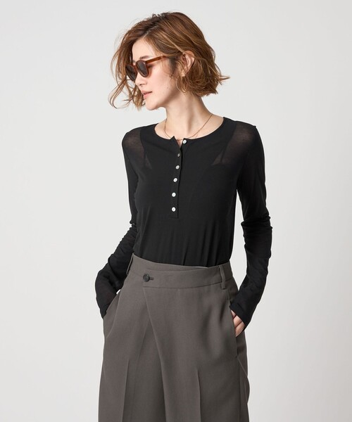 conte tシャツ 「conte」コットン シアー ヘンリーネック カットソー