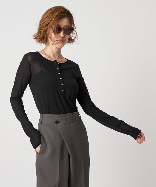 conte tシャツ 「conte」コットン シアー ヘンリーネック カットソー