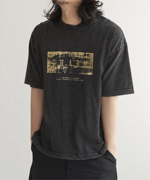 VENCE EXCHANGE tシャツ スノーウォッシュ加工箔プリントTシャツ