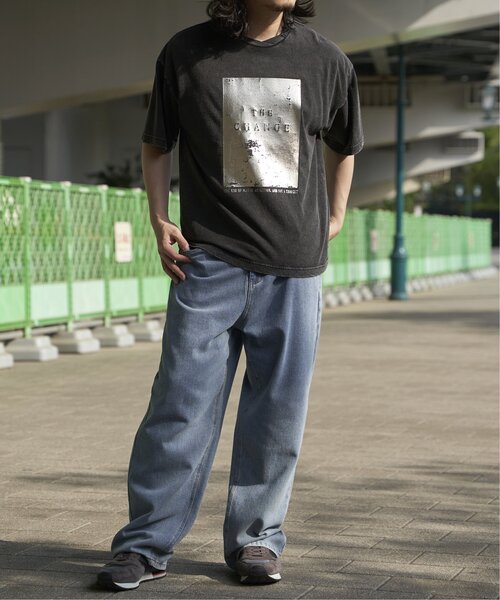VENCE EXCHANGE tシャツ スノーウォッシュ加工箔プリントTシャツ