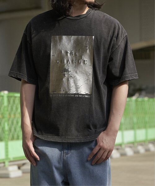 VENCE EXCHANGE tシャツ スノーウォッシュ加工箔プリントTシャツ