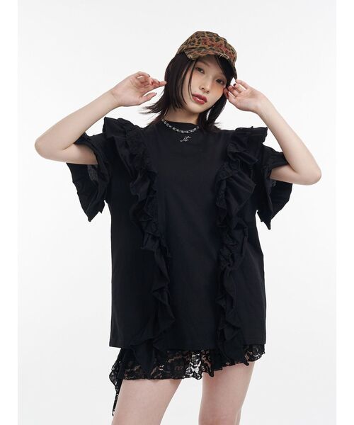 jouetie（ジュエティ） tシャツ フリルドッキングルーズTシャツ