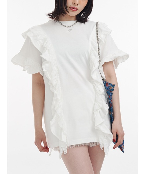 jouetie（ジュエティ） tシャツ 半袖 フリルドッキングルーズTシャツ