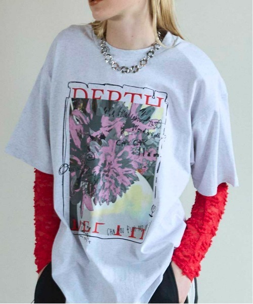 MAISON SPECIAL/メゾンスペシャル フラワーモチーフＴシャツ Flower Motif Tulle Layered Tops/フラワーモチーフチュール