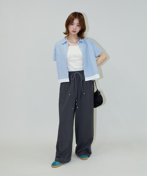 ブラウス シャツ レイヤード風切替えシャツ レディース メンズ PUBLUX ブラウス シャツ PUBLUX/パブリュクス レイヤード風 裾