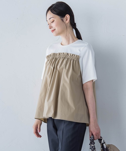 tシャツ 「晴れ軽」撥水UVドッキングカットソー「UV/接触冷感/撥水性/洗濯機で洗える」 レディース