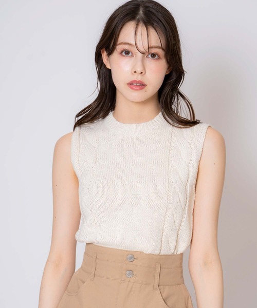ニット セーター ケーブルノースリニット レディース
