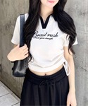 tシャツ サイドドロストスキッパー襟配色トップ...の詳細画像2