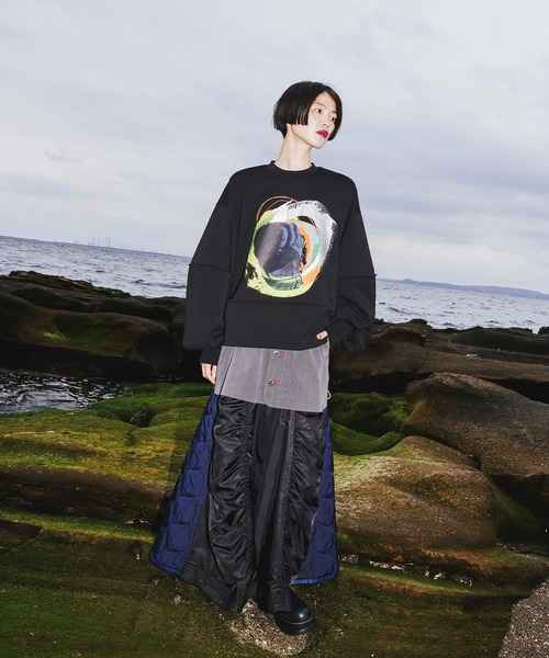 OMMO（オーエムエムオー） スカート MIX FABRIC FLARE SK : ZOZOTOWN