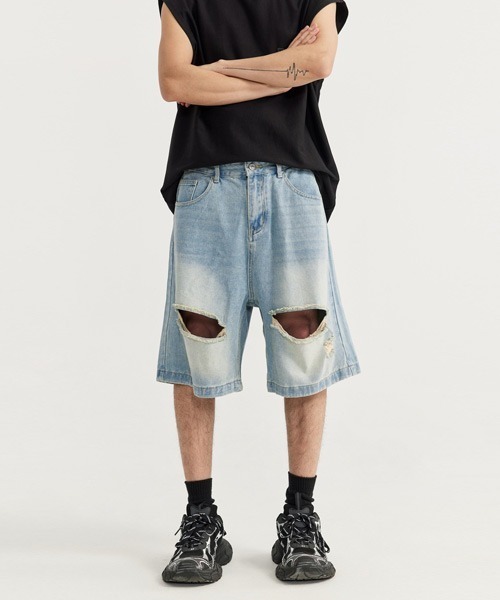 「Ressaca」 デニムハーフパンツ M インディゴブルー メンズ_画像4