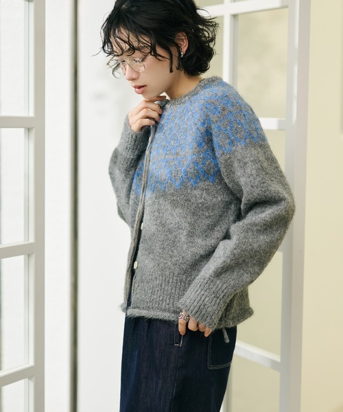 カーディガン wool blend nordic knit cardigan /ウールブレンド