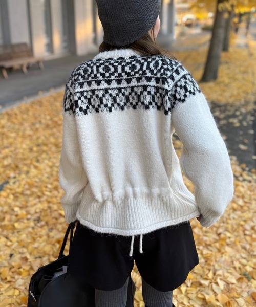 カーディガン wool blend nordic knit cardigan /ウールブレンド