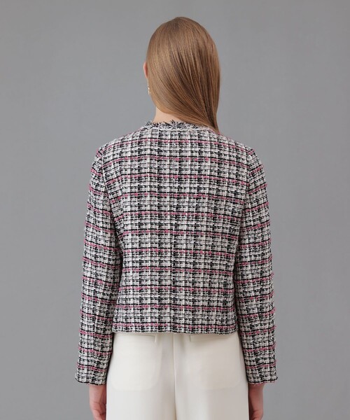 ANAYI*アナイ　2024年製 ピンクツイードジャケット　ノーカラー　36 ANAYI*アナイ 2024年製 ピンクツイードジャケット ノーカラー 36