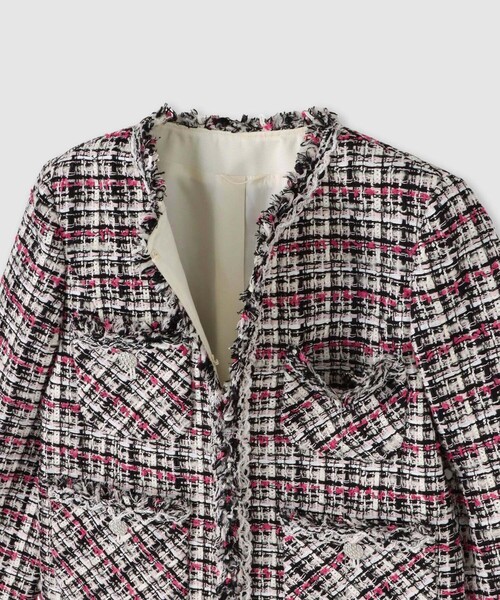 ANAYI ピンク ノーカラージャケット ANAYI（アナイ） ジャケット ノーカラージャケット ピンクミックス