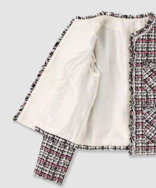 ほぼ未使用【ANAYI 】24AW ミックスツイード ノーカラージャケット ANAYI（アナイ） ジャケット ノーカラージャケット ピンクミックス