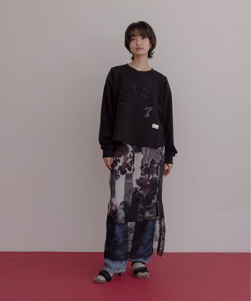 Eimee Law（エイミーロウ） スカート カウ柄デニムコラージュptヘム