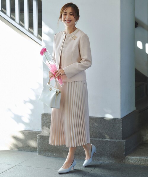リップルボーダーストレッチ ノーカラージャケット 入学式　卒業式　冠婚葬祭 ANY SIS（エニィスィス） ジャケット ノーカラージャケット リップル