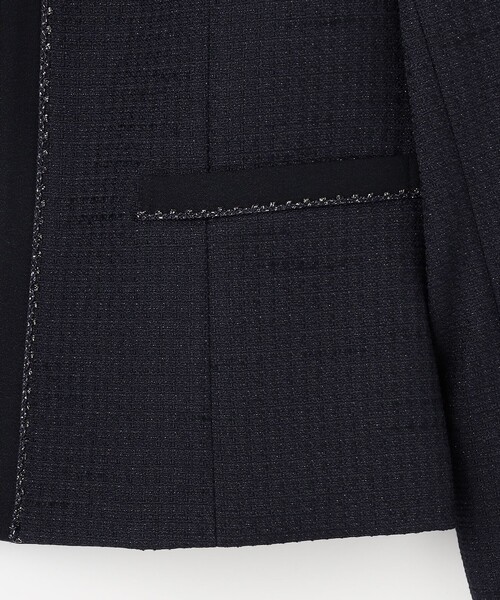 ジャケット ノーカラージャケット リップルボーダーストレッチ ジャケット レディースの画像