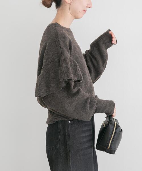 クラネ 20AW バックフリルクルーネックニットプルオーバー 1 S グレー CLANE - クラネ 20AW バックフリルクルーネックニットプルオーバー 1 S