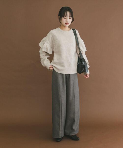 クラネ 20AW バックフリルクルーネックニットプルオーバー 1 S グレー CLANE - クラネ 20AW バックフリルクルーネックニットプルオーバー 1 S