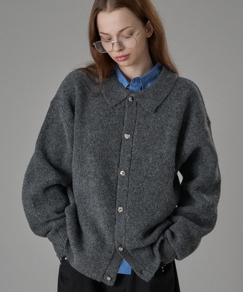 ONCILY（オンシェリー） カーディガン SILVER BUTTON SHAGGY KNIT POLO