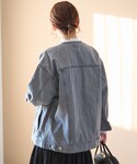 デニムジャケット gジャン ノーカラーデニムジ...の詳細画像4