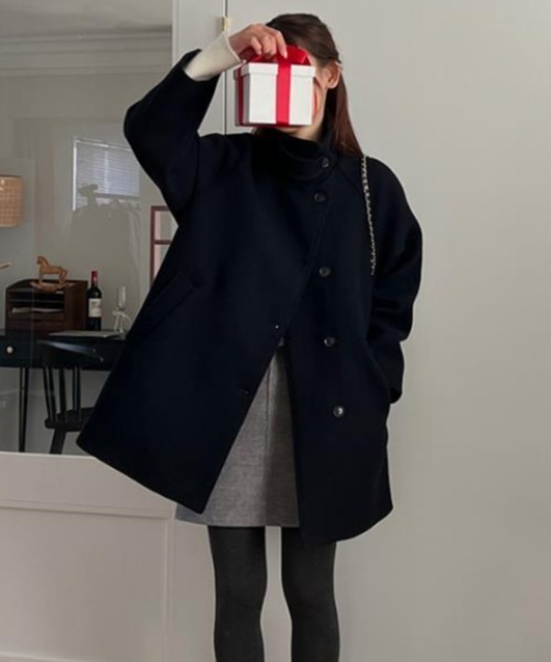 ダッフルコート コート スタンドカラーシングルブレスコート