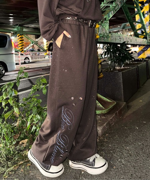 ワイドパンツ スウェットパンツ ジャージ グリッターアイレット