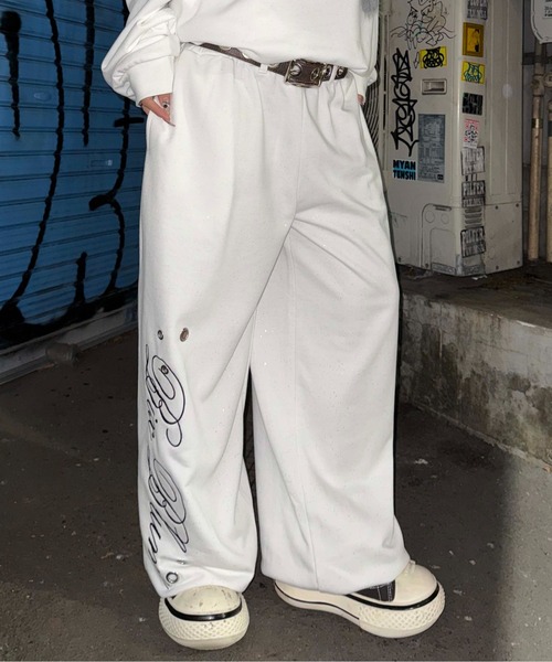 スウェットパンツ ジャージ グリッターアイレットスウェットパンツ