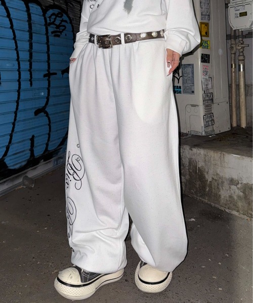 ワイドパンツ スウェットパンツ ジャージ グリッターアイレット