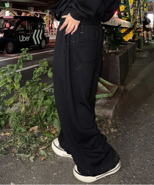 ワイドパンツ スウェットパンツ ジャージ グリッターアイレット