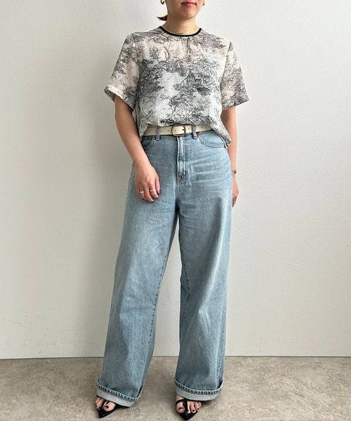 「LHELBIE」 半袖ブラウス M ネイビー レディース_画像2