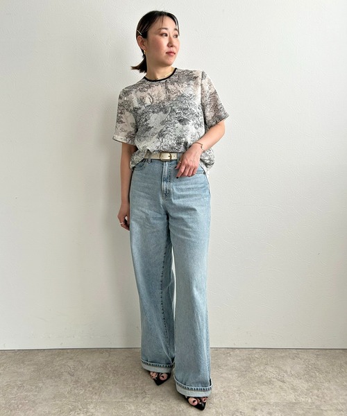 「LHELBIE」 半袖ブラウス M ネイビー レディース_画像3