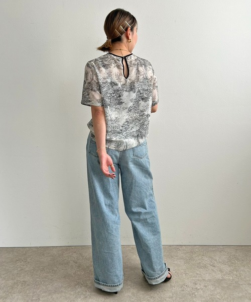 「LHELBIE」 半袖ブラウス M ネイビー レディース_画像4