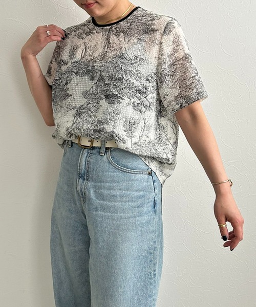 「LHELBIE」 半袖ブラウス M ネイビー レディース_画像6
