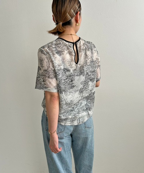 「LHELBIE」 半袖ブラウス M ネイビー レディース_画像7