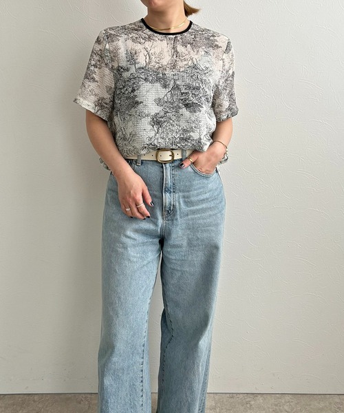 「LHELBIE」 半袖ブラウス M ネイビー レディース_画像8