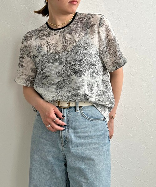 「LHELBIE」 半袖ブラウス M ネイビー レディース_画像9