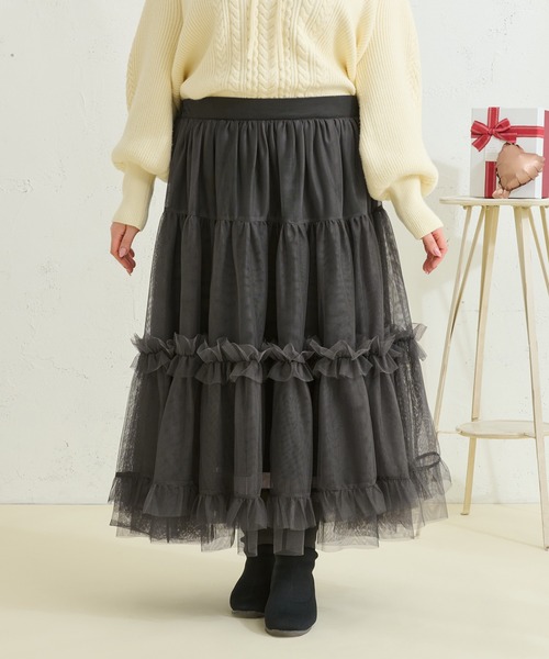 Louiosy ルオシー　フリルティアードチュールスカート　XL Louiosy（ルオシー） スカート 「大きいサイズ」フリルティアード