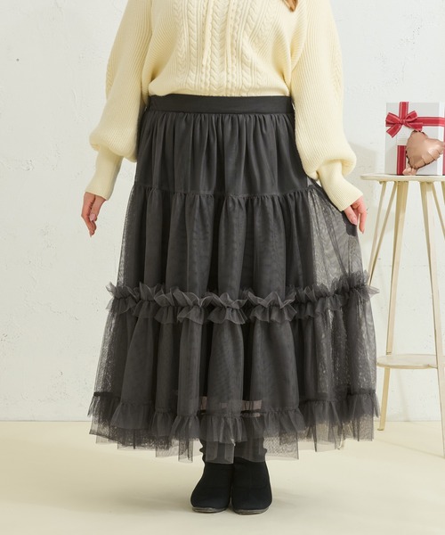 Louiosy（ルオシー） スカート 「大きいサイズ」フリルティアード