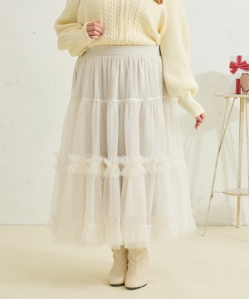 Louiosy ルオシー　フリルティアードチュールスカート　XL Louiosy（ルオシー） スカート 「大きいサイズ」フリルティアード