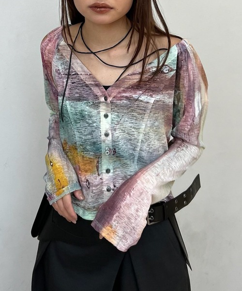 Ameri（アメリ） tシャツ PAINTED TEXTURE ART TOP レディース