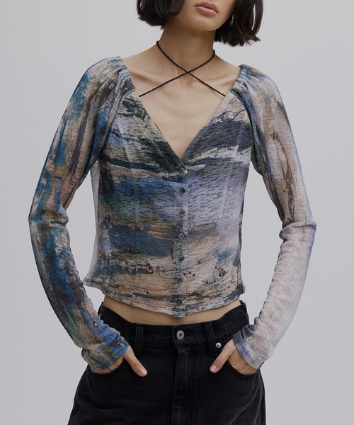 AMERI MARY PAINTING TEE アメリ Ameri（アメリ） tシャツ PAINTED TEXTURE ART TOP レディース