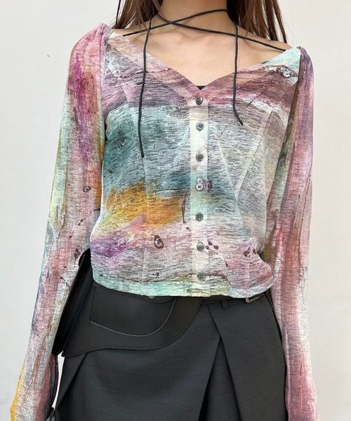 Ameri（アメリ） tシャツ PAINTED TEXTURE ART TOP レディース