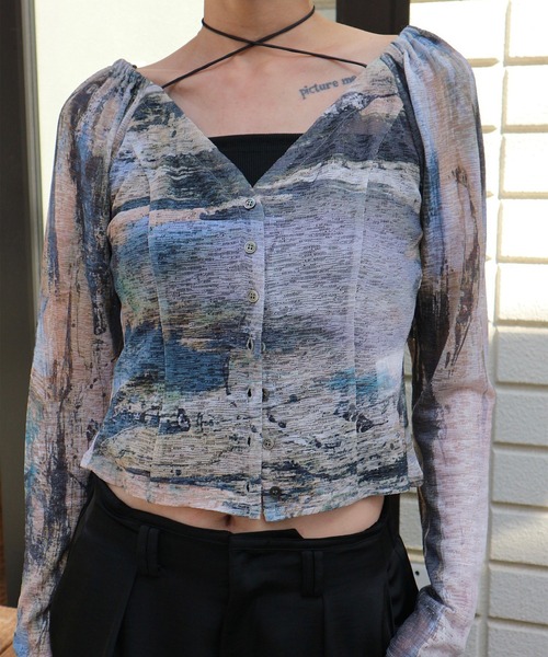 Ameri（アメリ） tシャツ PAINTED TEXTURE ART TOP レディース