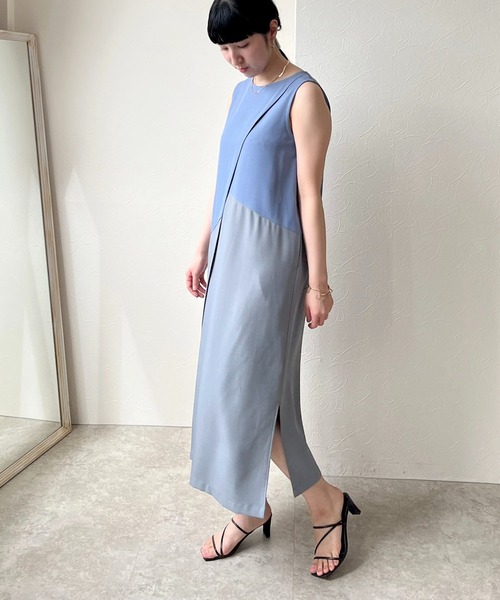 「LHELBIE」 ノースリーブワンピース M ブルー レディース_画像3