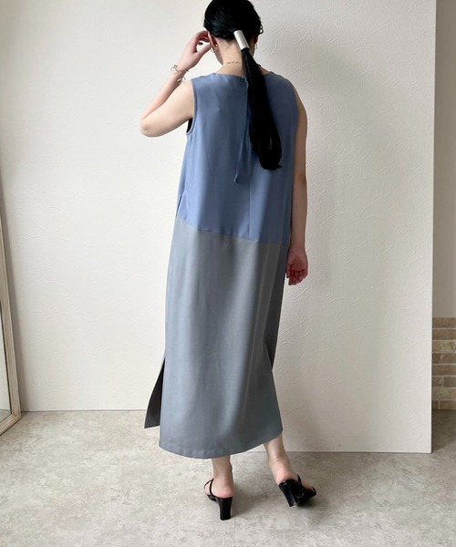 「LHELBIE」 ノースリーブワンピース M ブルー レディース_画像4