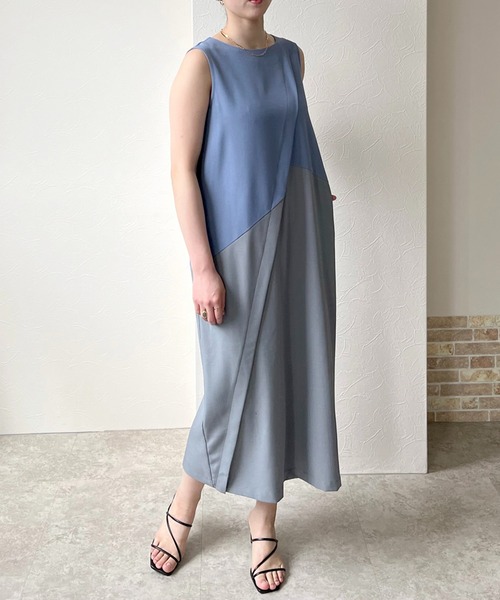 「LHELBIE」 ノースリーブワンピース M ブルー レディース_画像6