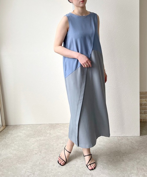 「LHELBIE」 ノースリーブワンピース M ブルー レディース_画像9