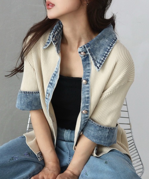 CECIL McBEE（セシルマクビー） ニット セーター デニムドッキング半袖